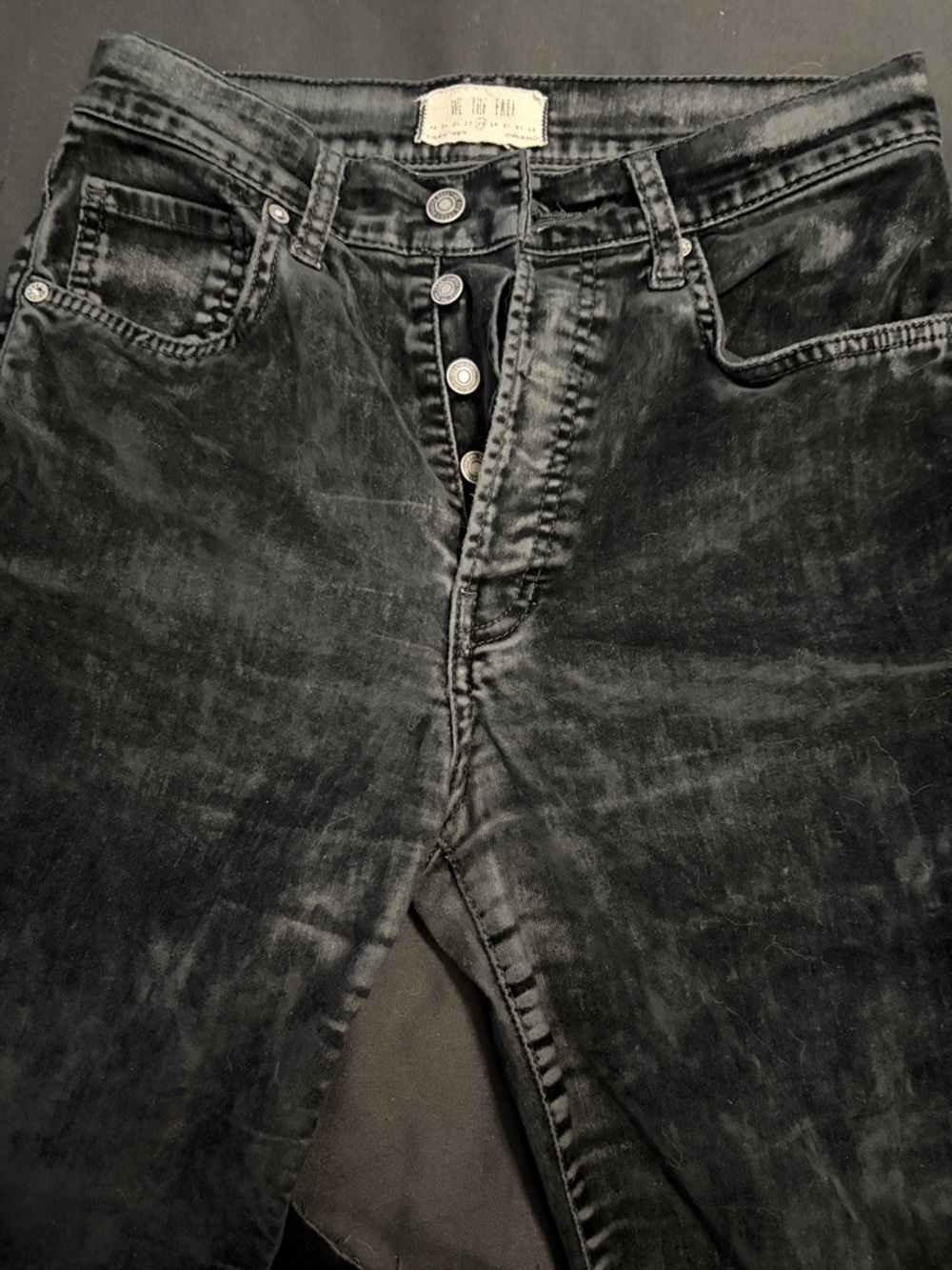 We The Free Distressed Washed Button-Fly Velour Jeans Raw Hem - Made in Italy
